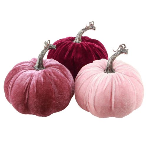 Citrouilles décoratives floquées rose bordeaux Ø13cm H11,5cm 3 pcs