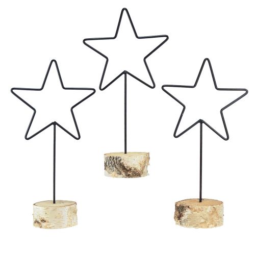 Bougeoirs étoiles décoratifs sur socle en bois noir &amp; naturel, 40 cm - décoration de table élégante 3 pièces