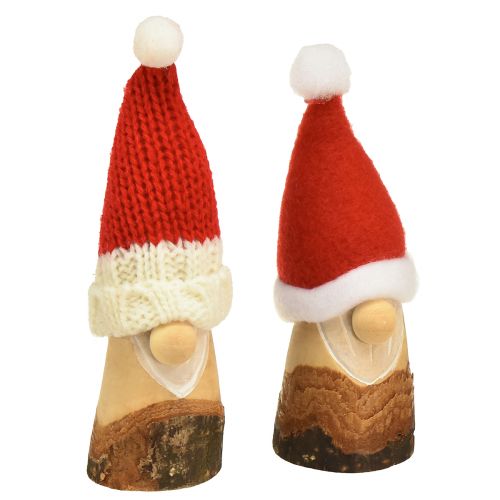 Nain de Noël décoratif en bois avec chapeau rouge naturel 10/12cm 4pcs