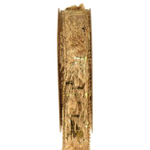 Ruban décoratif avec fourrure ruban bijoux fausse fourrure marron or 25mm 15m