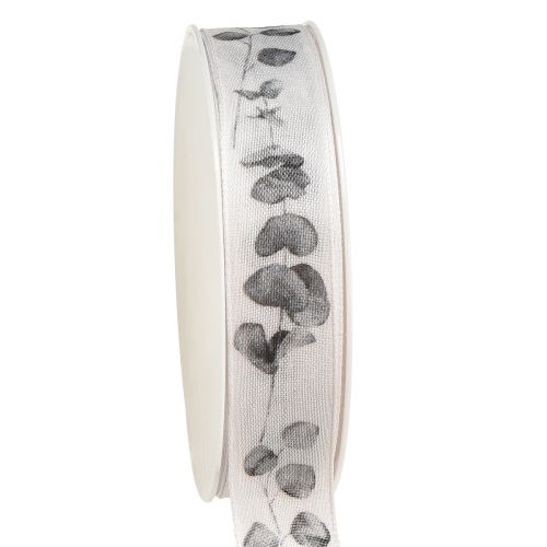 Ruban décoratif ruban bijoux eucalyptus blanc gris W25mm L20m