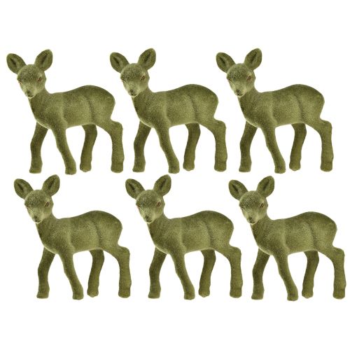 Article Figurine décorative cerf faon floqué figurines de Noël vert 10,5cm 6 pcs