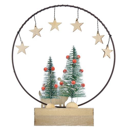 Article Bague décorative bois métal Noël avec chien Ø21cm H25cm