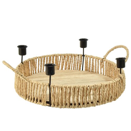 Floristik24 Plateau décoratif bois bougeoir métal naturel noir Ø30cm