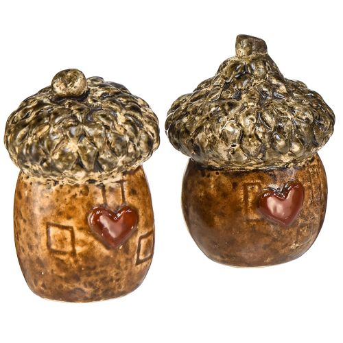 Article Glands décoratifs en céramique avec motif coeur marron 6 cm - décoration de table d&#39;automne - 6 pièces