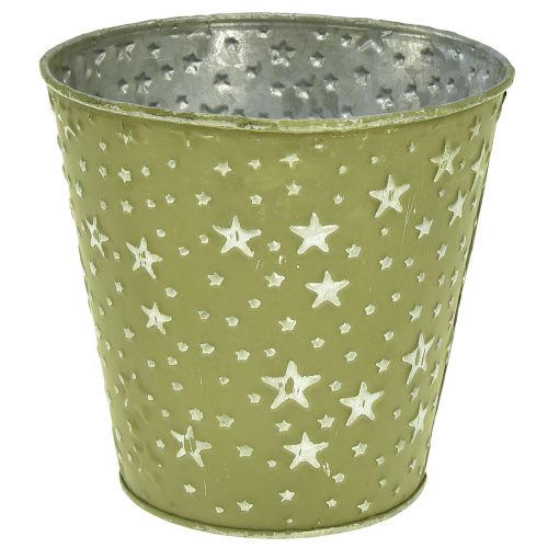 Jardinière Pot de Fleur Vert Argenté Étoiles Métal Ø14cm