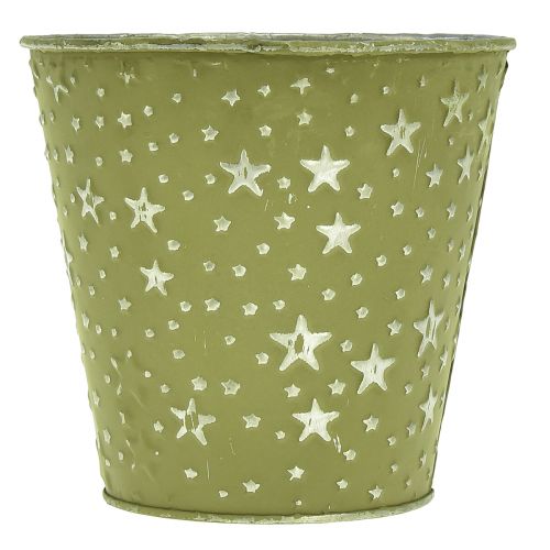 Article Jardinière Pot de Fleur Vert Argenté Étoiles Métal Ø14cm