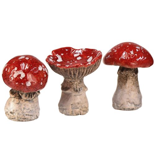 Charmantes décorations de champignons en céramique en lot de 3 - rouge à pois blancs, 8,6 cm - décoration de jardin idéale