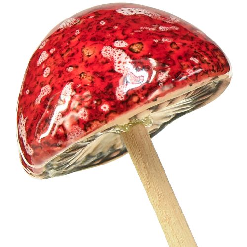 Article Champignons vénéneux sur bâton, rouge, 4 cm, lot de 6 - champignons de jardin décoratifs pour la décoration d&#39;automne