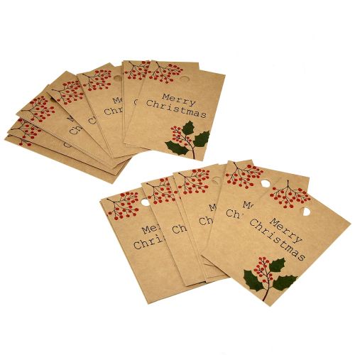 Article Étiquettes cadeaux Joyeux Noël papier marron naturel 8,5×5,5cm 20 pcs