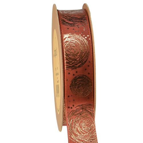 Ruban cadeau avec roses dorées ruban décoratif rouge marron 25mm 15m