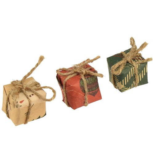 Mini set coffrets cadeaux en papier, rouge-vert-naturel, 2,5x3 cm, 18 pièces - Décoration de Noël