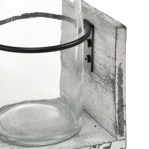 Article Ensemble de bouteilles rustiques dans un support en bois - 3 bouteilles en verre, gris-blanc, 24x8x20 cm - Polyvalent pour la décoration