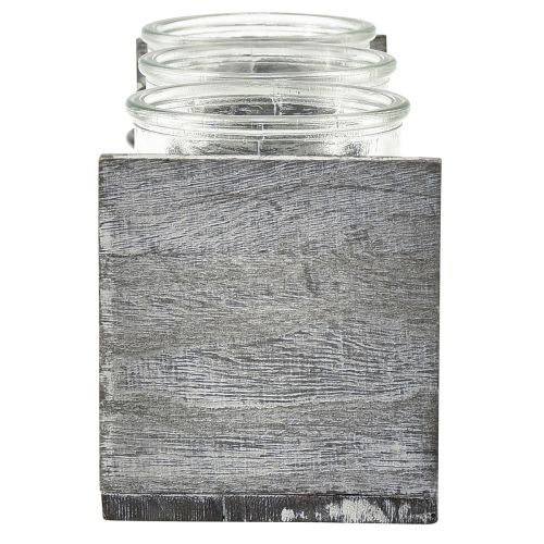 Article Récipient en verre rustique dans un support en bois gris et blanc - 27,5x9x11 cm - Solution de rangement et décorative polyvalente