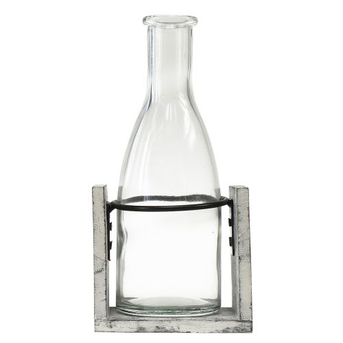 Article Vase en verre sur pied en bois gris, 9,5x8x20cm - Décoration rustique en lot de 4