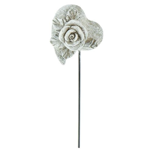 Article Décoration funéraire sur piquet Coeur avec rose 5,5cm 6pcs