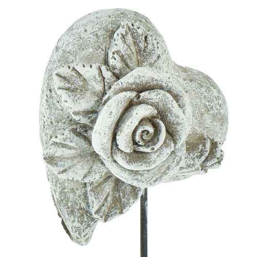 Article Décoration funéraire sur piquet Coeur avec rose 5,5cm 6pcs