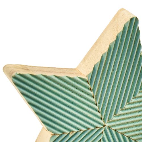 Article Décoration de table cannelée étoiles en bois vert menthe blanc 11cm 6 pcs