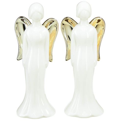 Figurines d&#39;anges ange en céramique or blanc 6cmx5cmx15cm 2pcs