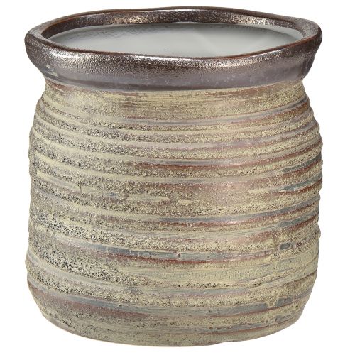 Article Pot en céramique vase décoratif gris métallisé marron 14×14cm