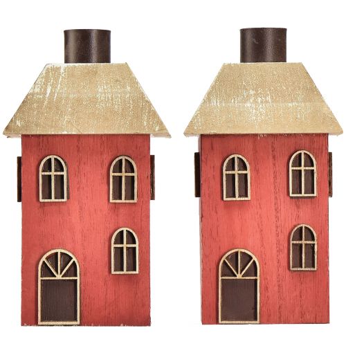 Article Bougeoir maison bois bâton rouge bougeoir H14.5cm 2pcs