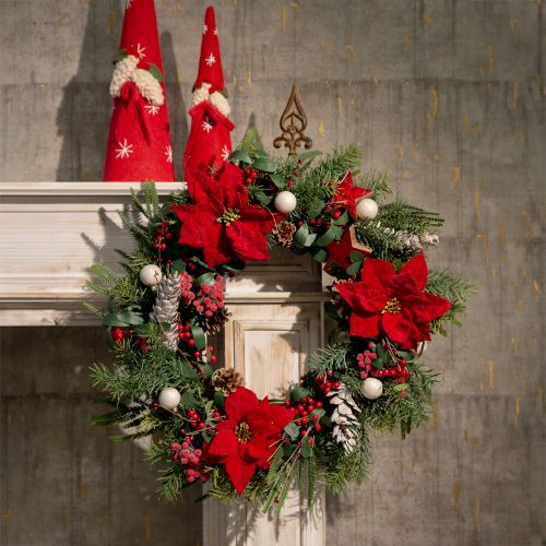 Décoration de fleurs de poinsettia artificielles en soie rouge, 6 pièces en bouquet