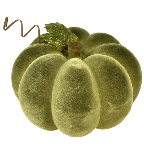 Floristik24 Décoration citrouille floquée 20cm aspect velours vert citrouille 2 pièces