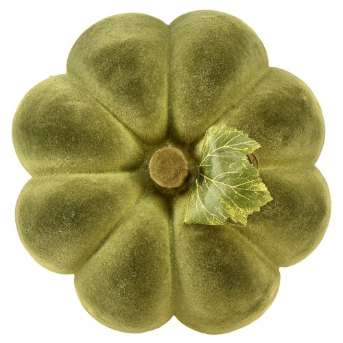 Article Décoration citrouille floquée 20cm aspect velours vert citrouille 2 pièces