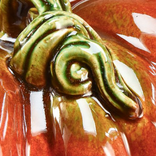 Article Citrouille en céramique brillante rouge-orange vif avec tige verte - 21,5 cm - décoration d&#39;automne idéale