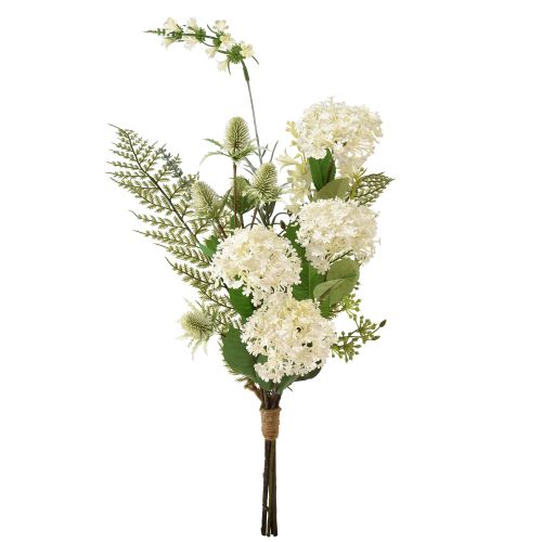 Article Bouquet de fleurs artificielles plante boule de neige cardère fougère 65cm