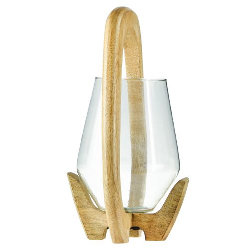 Article Lanterne bois verre lanterne décorative bois de manguier naturel Ø14cm H26cm