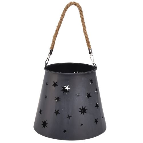 Lanterne en métal anthracite avec étoiles – Ø16,5 cm, hauteur 24 cm – décoration élégante avec poignée de transport