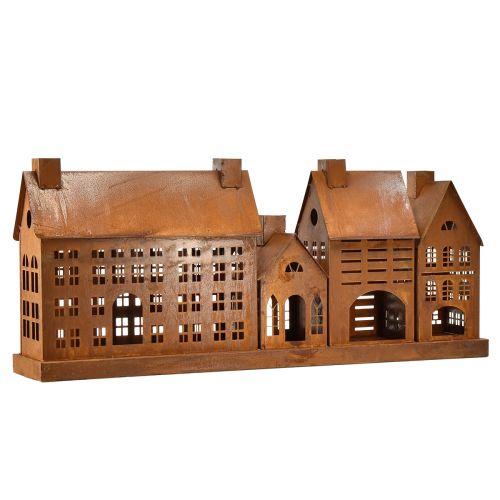 Floristik24 Maisons lumineuses vintage en métal au design rouille – 80x15x35 cm – décoration de Noël atmosphérique