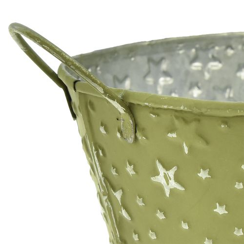 Article Bol métal ovale étoiles et anses vert 31×16cm H12,5cm