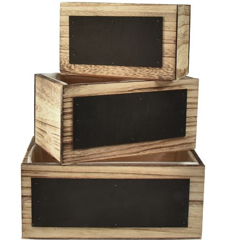 Boîtes décoratives en bois avec surfaces en tableau noir - naturel et noir, différentes tailles - rangement pratique et élégant - lot de 3