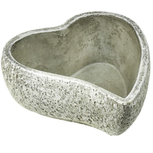 Bol à plantes coeur décoration tombe coeur végétal gris blanc 18×19cm H7,5cm