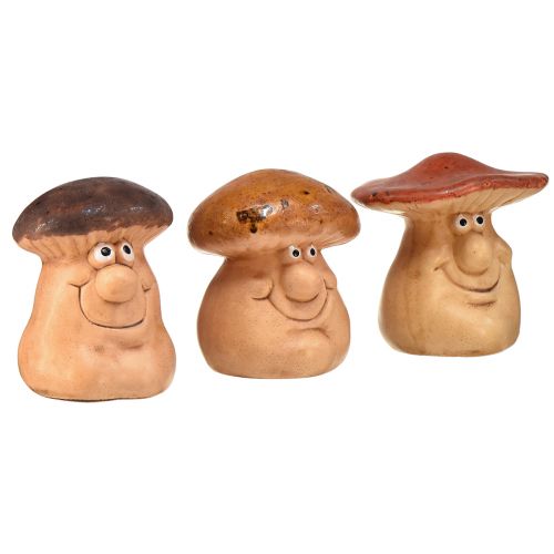 Figurines de champignons joyeux avec visages en lot de 3 - différentes nuances de marron, 6,6 cm - décoration amusante pour le jardin et la maison