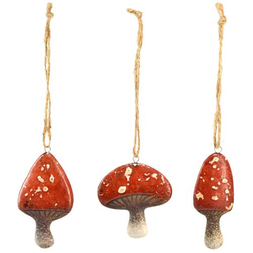 Article Charmants charmes de champignons rouges avec ficelle de jute - 3 cm, lot de 6 - Décorations parfaites d&#39;automne et de Noël