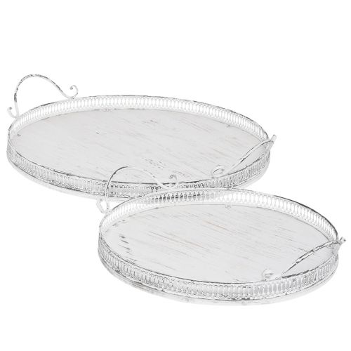 Plateau rétro avec anses plateau rond blanc Ø26/33cm lot de 2