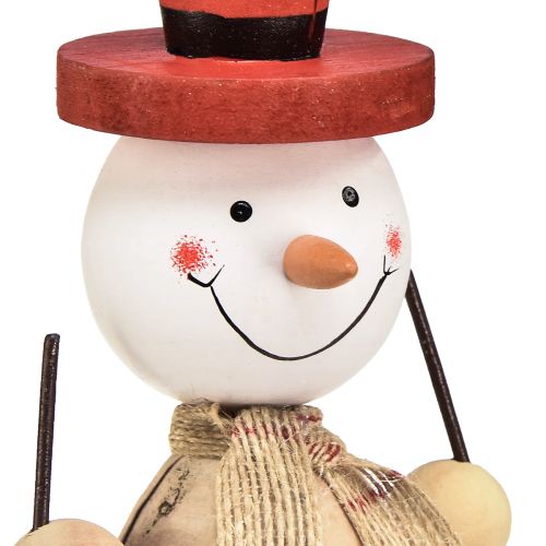 Article Bonhomme de neige en bois figurine décorative avec chapeau rouge naturel H20,5cm