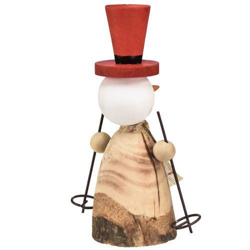 Article Bonhomme de neige en bois figurine décorative avec chapeau rouge naturel H20,5cm