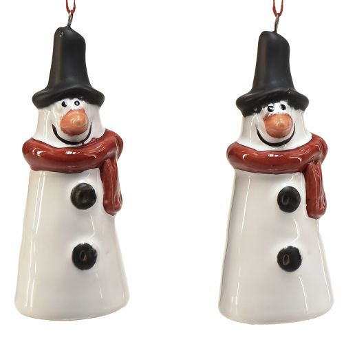 Décorations à suspendre joyeux bonhomme de neige en lot de 2 - blanc avec écharpe rouge et chapeau noir, 7,5 cm - parfaites pour les sapins de Noël festifs