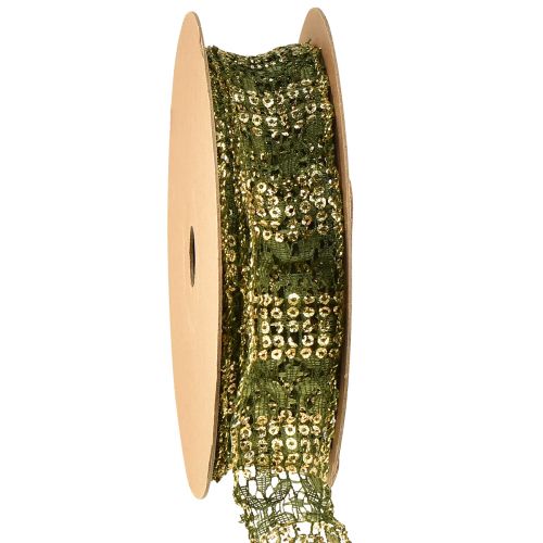 Ruban dentelle vert avec ruban décoratif doré dentelle 25mm 15m