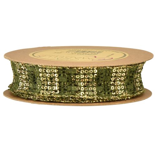 Article Ruban dentelle vert avec ruban décoratif doré dentelle 25mm 15m