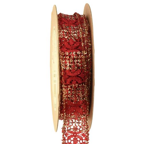 Ruban dentelle à paillettes tissu ruban décoratif or rouge 25mm 15m