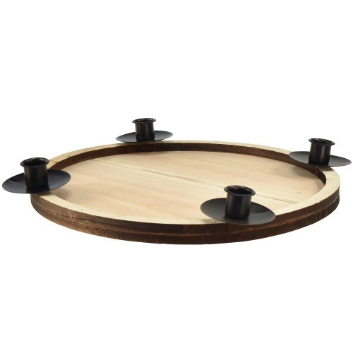 Floristik24 Bougeoir bâton avec plateau en bois – naturel &amp; noir, Ø 33 cm – design intemporel pour toute décoration de table