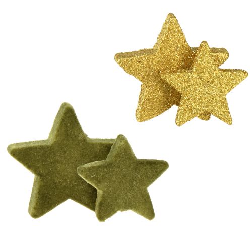Décoration à disperser étoiles vert et or avec paillettes décoration de table Noël 4/5cm 40 pcs