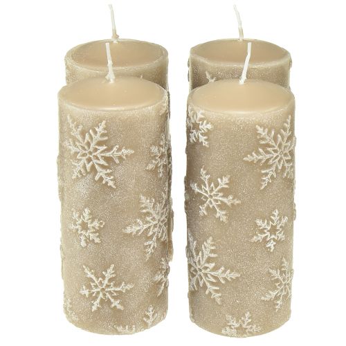 Bougies piliers bougies beiges flocons de neige 150/65mm 4 pcs