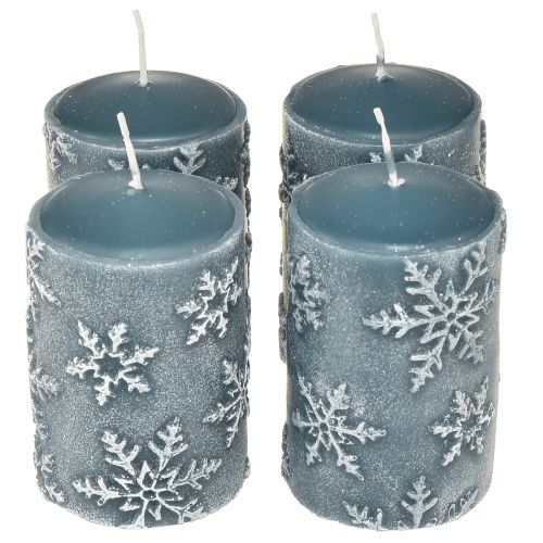 Bougies piliers bougies bleues flocons de neige 100/65mm 4pcs