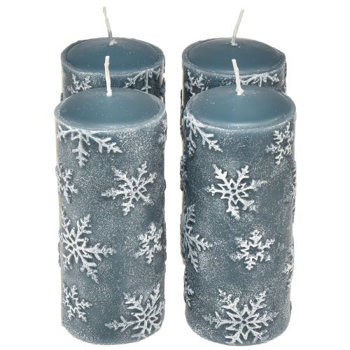 Bougies piliers bougies bleues flocons de neige 150/65mm 4pcs